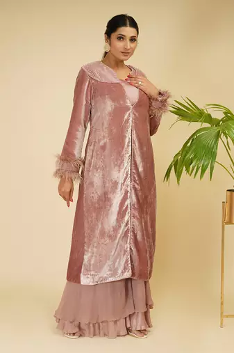 2 PIECE HAND EMBROIDERED LONNG JACKET WITH SHARARA SET