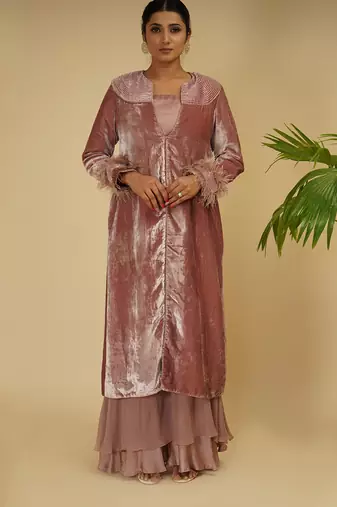 2 PIECE HAND EMBROIDERED LONNG JACKET WITH SHARARA SET