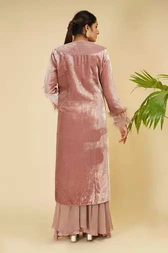 2 PIECE HAND EMBROIDERED LONNG JACKET WITH SHARARA SET
