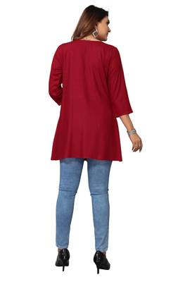 MohvogueMaroon Floral Embroidered Rayon Top. 2