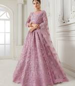  Rose Pink Coding Embroidered Net Bridal Lehenga For Wedding