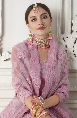  Rose Pink Coding Embroidered Net Bridal Lehenga For Wedding 2