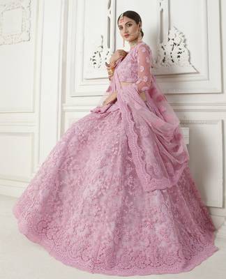  Rose Pink Coding Embroidered Net Bridal Lehenga For Wedding 3