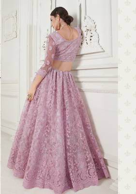  Rose Pink Coding Embroidered Net Bridal Lehenga For Wedding 4
