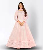 FASCINATING PINK FANCY SEQUINS EMBROIDERED GEORGETTE PARTY WEAR GOWN SEMI STITCHED