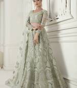 Splendid Light-Green Coding Embroidered Net fabric indian designer wedding Lehenga dress for bridal