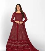 MAROON GEORGETTE THREAD WITH SEQUIENCE EMBROIDERED WORK SALWAR SUIT DUPATTA