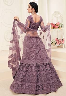 Violet Colored Coding Embroidered Net Lehenga Choli Dress For Wedding & Bride 4