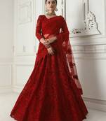Glamorous Red Coding Embroidered Net fabric designer wedding design indian lehenga choli for bride