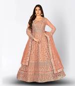 PEACH NET ANARKALI EMBROIDERED WORK LONG SALWAR SUIT DUPATTA