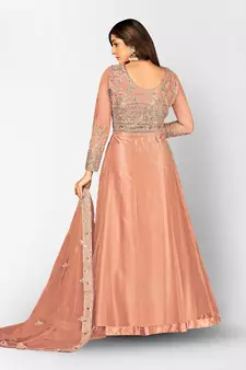 PEACH NET ANARKALI EMBROIDERED WORK LONG SALWAR SUIT DUPATTA