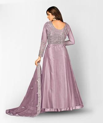 PURPLE NET ANARKALI EMBROIDERED WORK LONG SALWAR SUIT DUPATTA 5