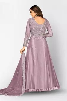 PURPLE NET ANARKALI EMBROIDERED WORK LONG SALWAR SUIT DUPATTA
