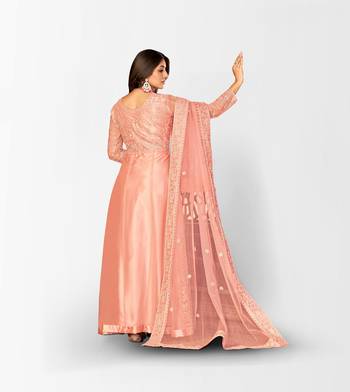 PEACH NET ANARKALI EMBROIDERED WORK LONG SALWAR SUIT DUPATTA 5