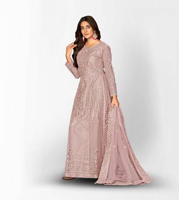 PURPLE NET ANARKALI EMBROIDERED WORK LONG SALWAR SUIT DUPATTA 3