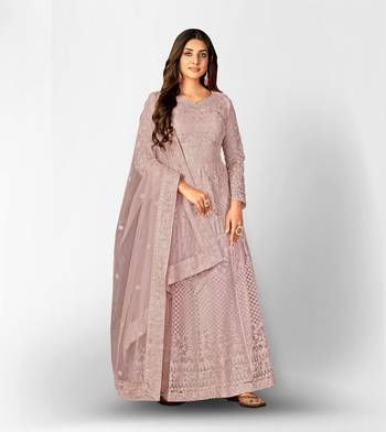 PURPLE NET ANARKALI EMBROIDERED WORK LONG SALWAR SUIT DUPATTA 4