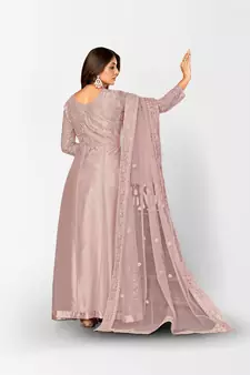 PURPLE NET ANARKALI EMBROIDERED WORK LONG SALWAR SUIT DUPATTA