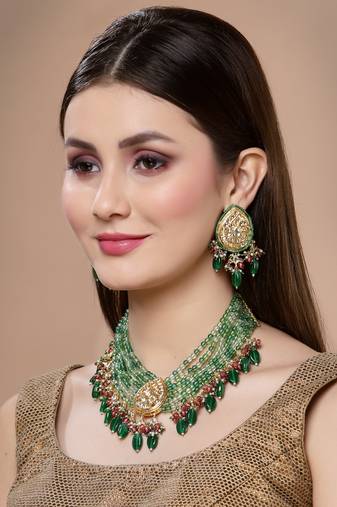 Green pearl necklace-sets