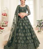 Mahendi Green Coding Embroidered Net And Silk Satin Party Wear Lehenga Choli