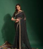 Traditional Bandhani Saree In Black Chiffon With Embroidery Work