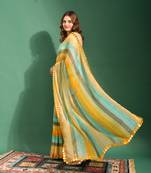 Classy Rajasthani Style Leheriya Saree In Beautiful Mustard Colour Chiffon With Mirron Embroidery Cut Work