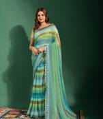 Classy Rajasthani Style Leheriya Saree In Beautiful Blue Colour Chiffon With Mirron Embroidery Cut Work