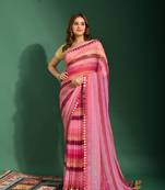 Classy Rajasthani Style Leheriya Saree In Beautiful Pink Colour Chiffon With Mirron Embroidery Cut Work