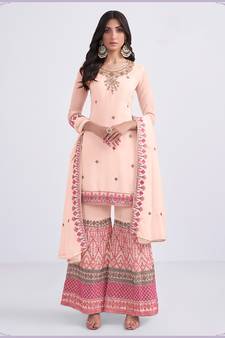 Peach embroidered georgette salwar