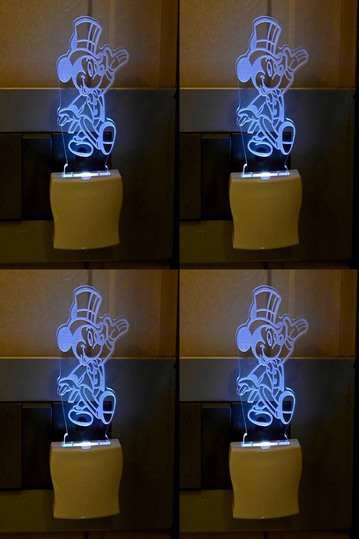 3D Illusion Effect Mickey MouseMulti Colour LED Night Lamp, Pack Of 4