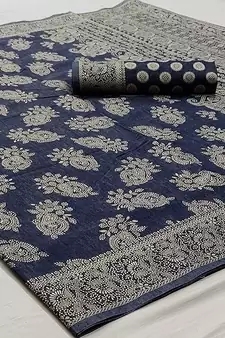 Slate Blue Lucknowi Thread work designer border & pallu saree with Blouse