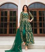 Dark-green embroidered net salwar kameez