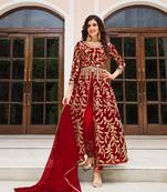 Red embroidered net salwar kameez