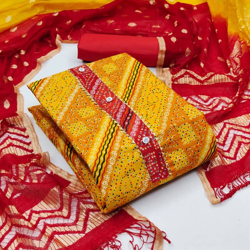 Mustard bandhej cotton salwar