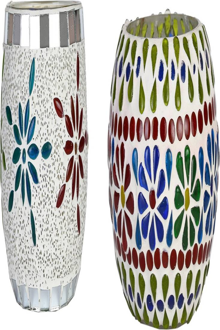 Candle & Tea Light Holder Decorated With Glass Chips, Colorful Lighting