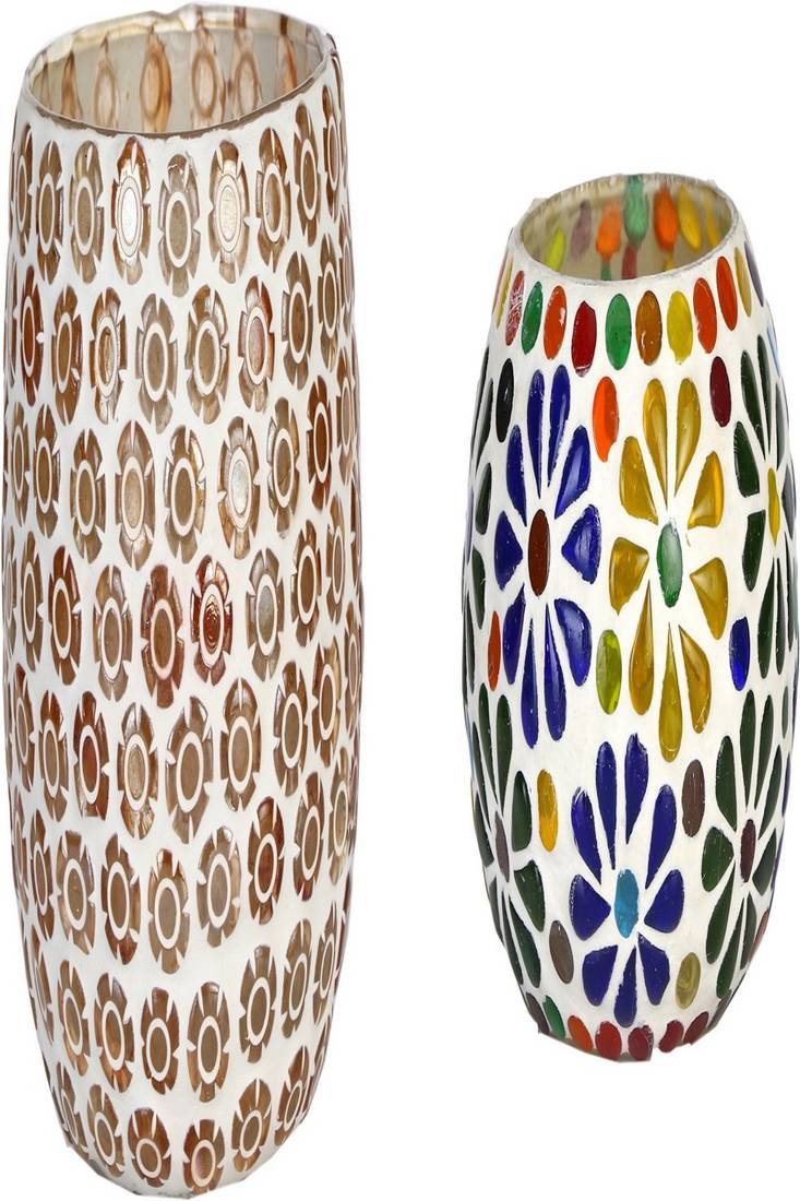 Candle & Tea Light Holder Decorated With Glass Chips, Colorful Lighting