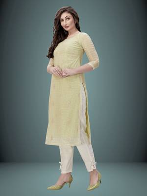 Trendmalls Light-green embroidered chanderi Party Wear Festive Casual Wedding CHIKANKARI Premium Kurtis & Kurta  1