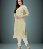 Trendmalls Light-green embroidered chanderi Party Wear Festive Casual Wedding CHIKANKARI Premium Kurtis & Kurta 