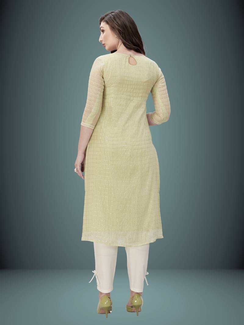 Trendmalls Light-green embroidered chanderi Party Wear Festive Casual Wedding CHIKANKARI Premium Kurtis & Kurta 