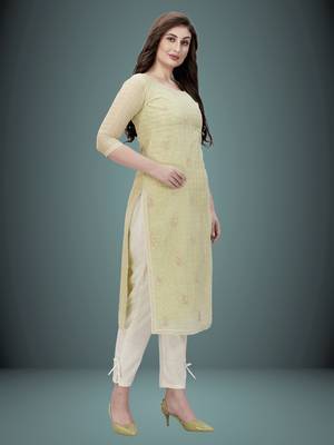 Trendmalls Light-green embroidered chanderi Party Wear Festive Casual Wedding CHIKANKARI Premium Kurtis & Kurta  3
