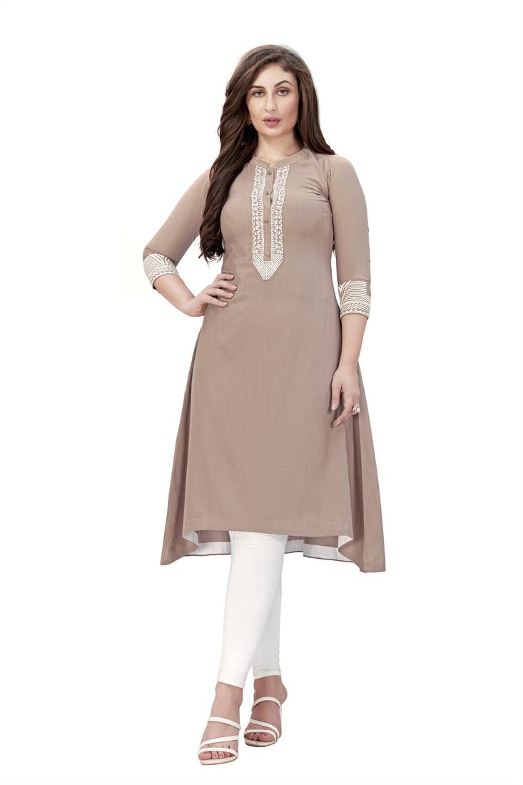 Trendmalls Light-brown woven silk silk-kurtis 