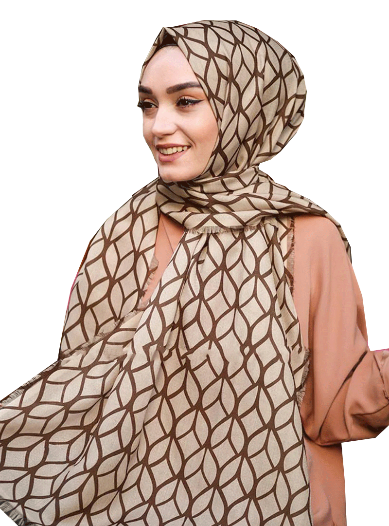 Beige Color Geometric Printed Pashmina Cotton Dupatta Scarf