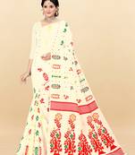 Cream printed cotton silk saree