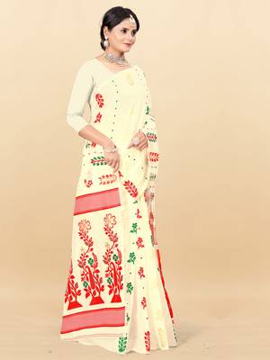 Cream printed cotton silk saree 2
