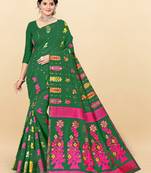 Green printed cotton silk saree