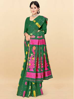 Green printed cotton silk saree 2