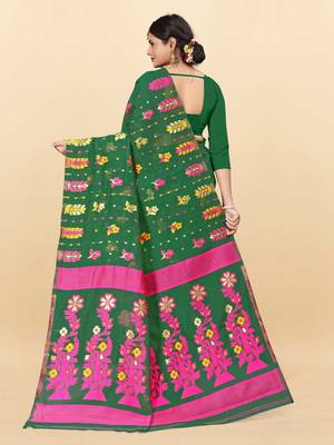 Green printed cotton silk saree 3