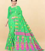 Green printed cotton silk saree