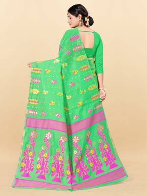 Green printed cotton silk saree 3