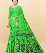 Green printed cotton silk saree