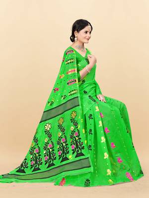 Green printed cotton silk saree 2